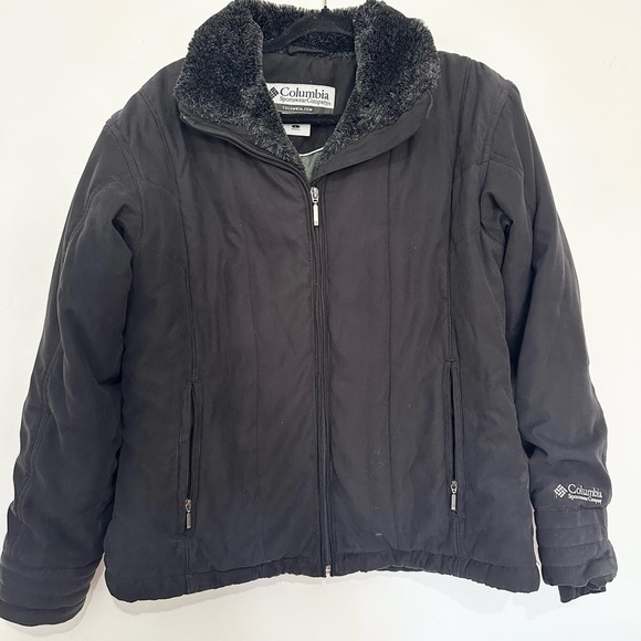 Columbia COAT womens Sz large BLACK faux FUR collar full zip collared winter - Picture 1 of 4